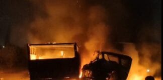 भागलपुर में वाहनों की भीषण टक्कर में लगी आग