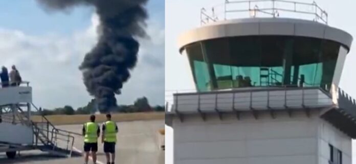 इंग्लैंड में विमान गिरते ही आग के गोले में हुआ तब्दील