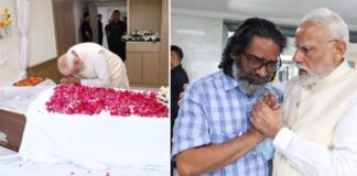 PM मोदी पहुंचे शिबू सोरेन को अंतिम विदाई देने