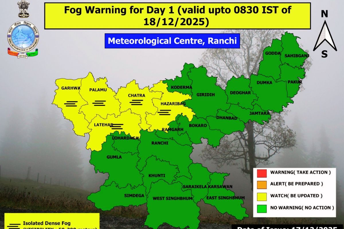 Jharkhand Weather Forecast : रांची में बढ़ी ठंड, तापमान गिरकर 5.3°C, घना कोहरा बरकरार, जानें कल का मौसम Jharkhand Weather Forecast 1