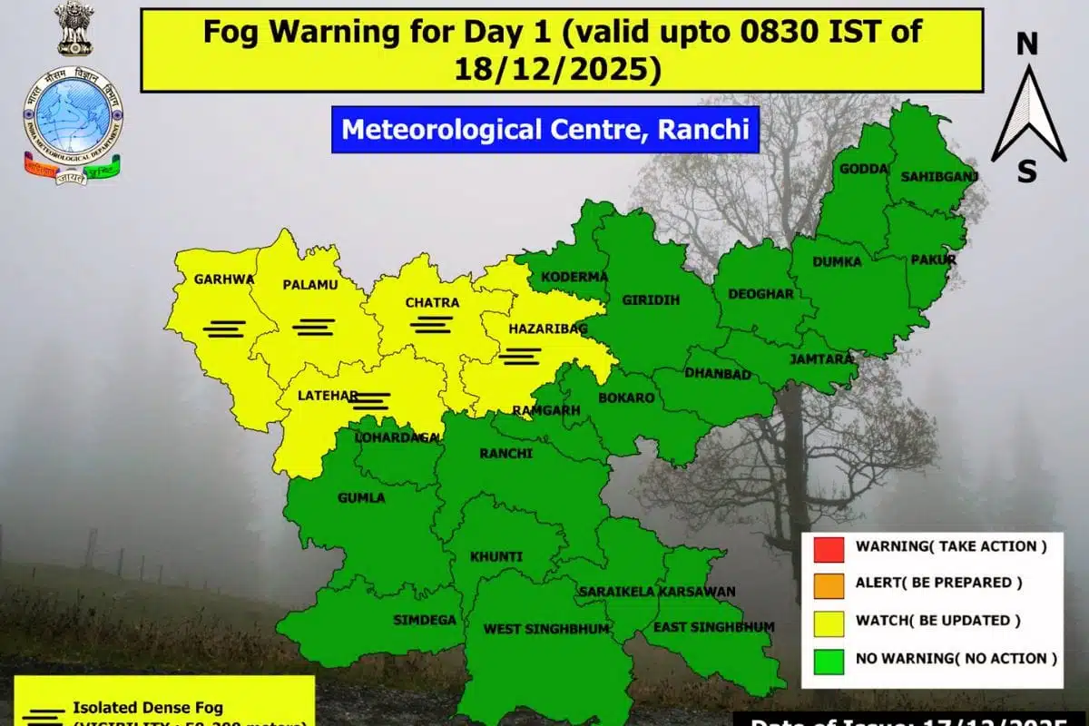 Jharkhand Weather Forecast : रांची में बढ़ी ठंड, तापमान गिरकर 5.3°C, घना कोहरा बरकरार, जानें कल का मौसम Jharkhand Weather Forecast : रांची में बढ़ी ठंड, तापमान गिरकर 5.3°C, घना कोहरा बरकरार, जानें कल का मौसम Jharkhand Weather Forecast 1