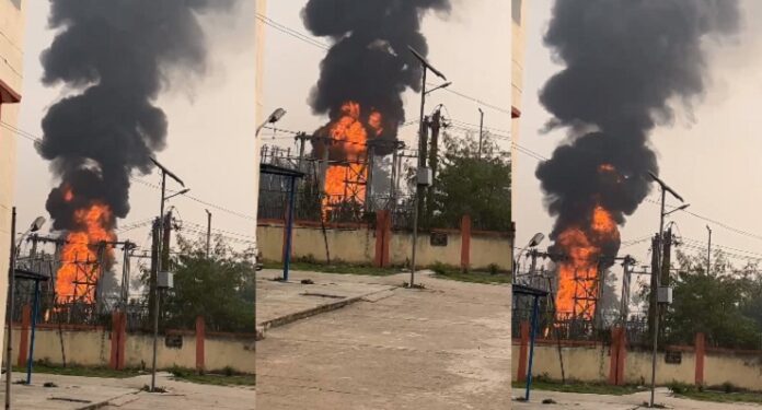 बक्सर के राजपुर पावर ग्रिड में अचानक लगी आग