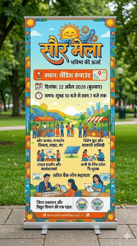 भागलपुर में कल लगेगा सौर मेला, सोलर सिस्टम के लिए ऑन-द-स्पॉट लोन सुविधा भागलपुर में कल लगेगा सौर मेला, सोलर सिस्टम के लिए ऑन-द-स्पॉट लोन सुविधा solar fair in Bhagalpur 2