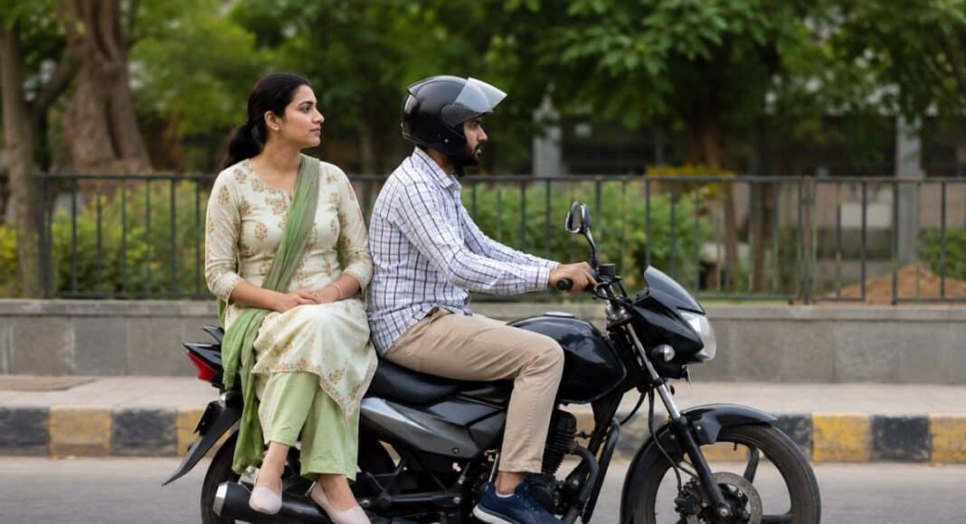 Women sit sideways bike
