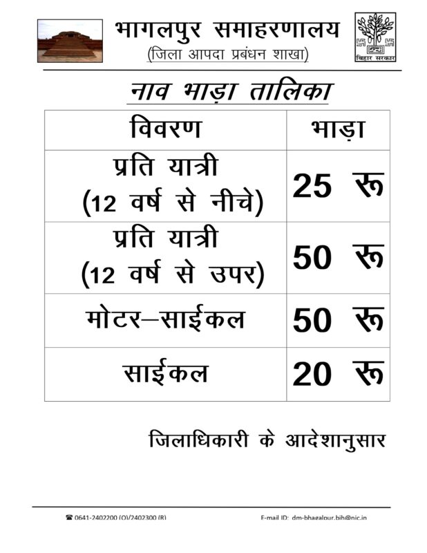भागलपुर में गंगा पार करने का रेट तय, 50 रुपये प्रति व्यक्ति, जानिए बाइक-साइकिल का किराया भागलपुर में गंगा पार करने का रेट तय, 50 रुपये प्रति व्यक्ति, जानिए बाइक-साइकिल का किराया rate chart page 0001