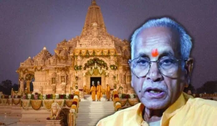 अयोध्या राम मंदिर ट्रस्ट की बैठक के दौरान श्रीराम जन्मभूमि मंदिर परिसर का दृश्य
