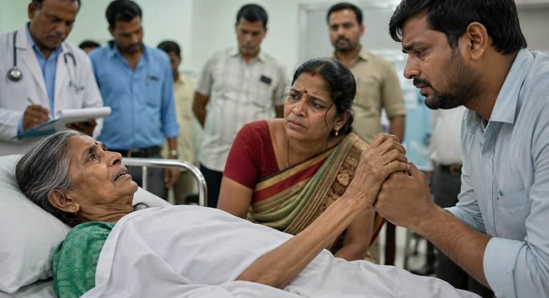 आगरा में मृत घोषित महिला को दोबारा अस्पताल ले जाते परिजन