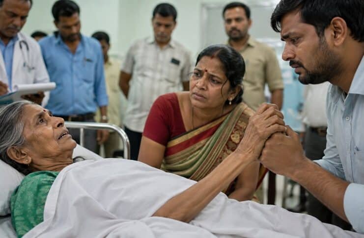 आगरा में मृत घोषित महिला को दोबारा अस्पताल ले जाते परिजन