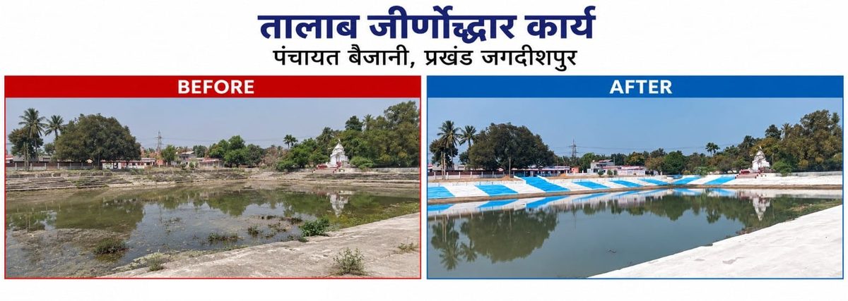 बैजानी के तालाब का बदला स्वरूप, सफाई और घाटों की मरम्मत से मिली नई पहचान Baijani Pond Renovation